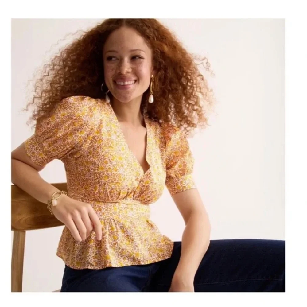 J. Crew Puff-Sleeve V-Neck Top in Scattered Blooms $69